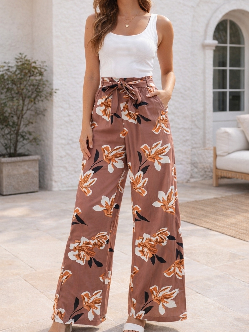 RW&Co High-Waist Wide Leg Floral Pants